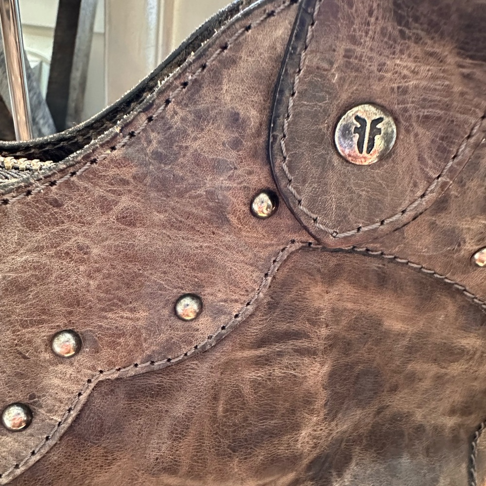 Frye Distressed Leather Studded Shoulder Bag - Picture 9 of 13